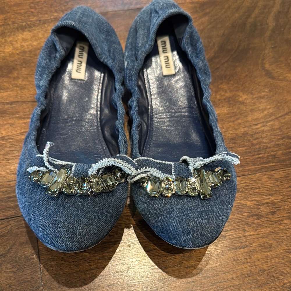 Miu Miu Blue Flats with Embellishments